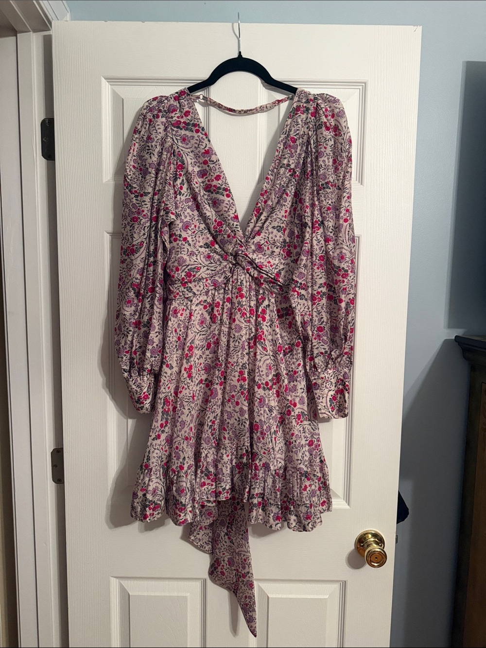 Sabina Musayev Pink Floral Long-Sleeve Wrap Dress